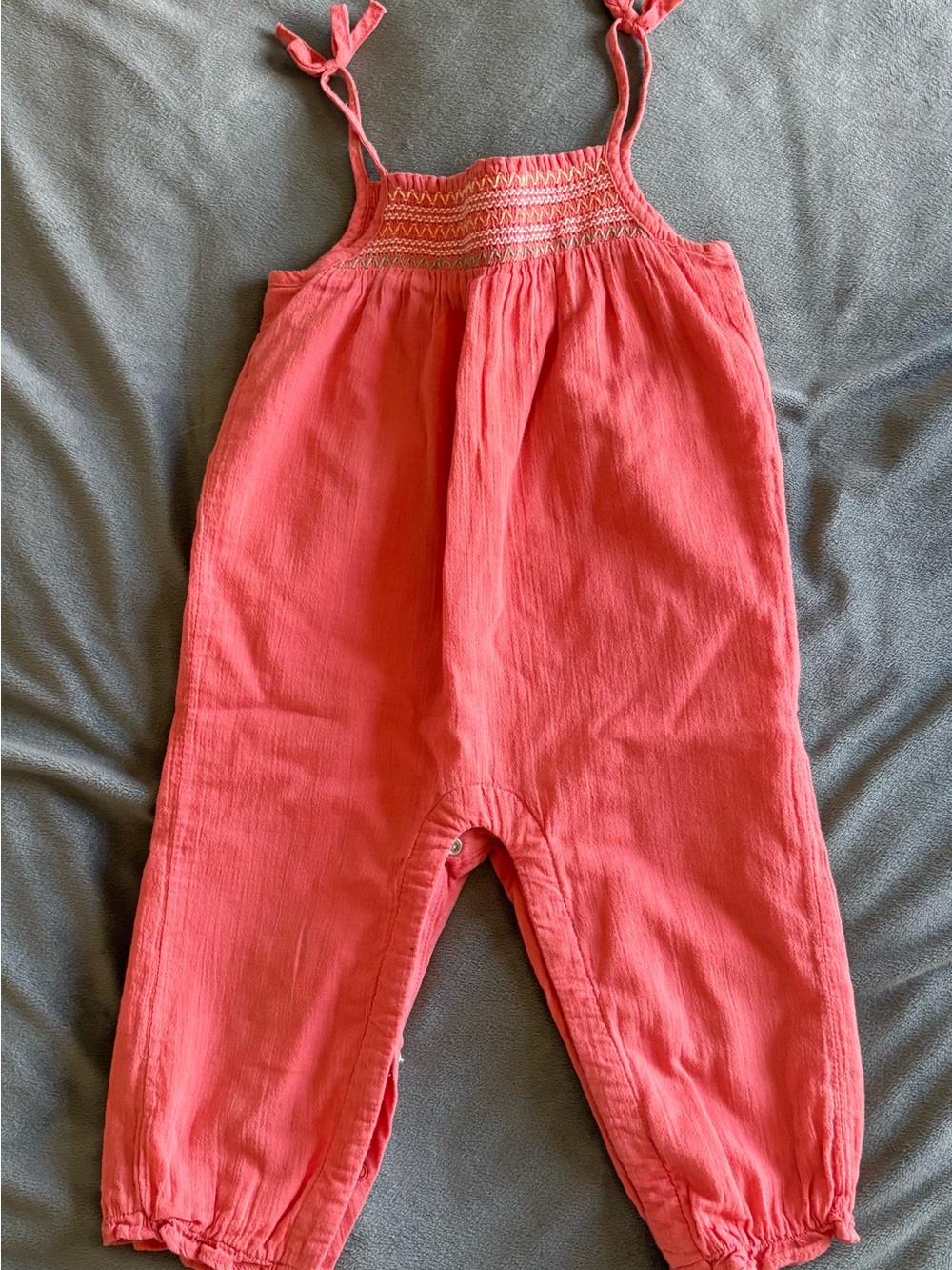 Janie and Jack Coral Smocked Strap Jumpsuit